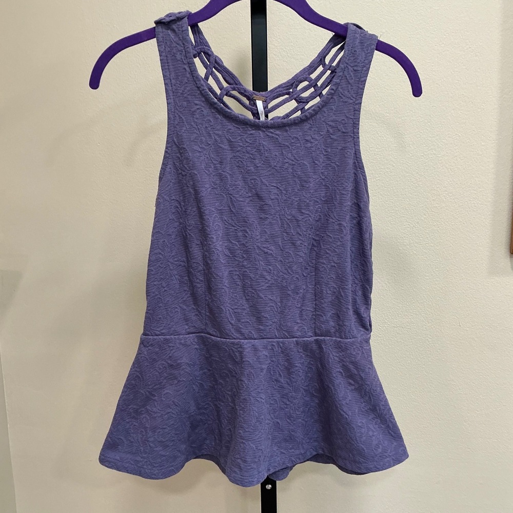 Free People Peplum Top Affairs in Versailles Small Purple Macrame Caged Back